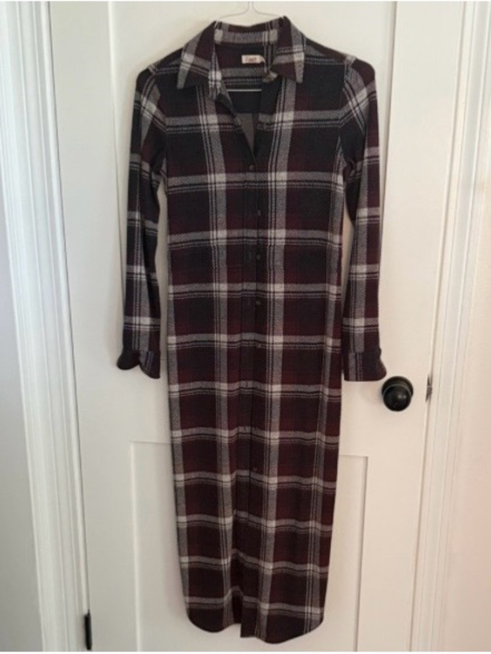 Faherty Navy and Burgundy Plaid Button-Front Maxi Dress - Picture 3 of 6